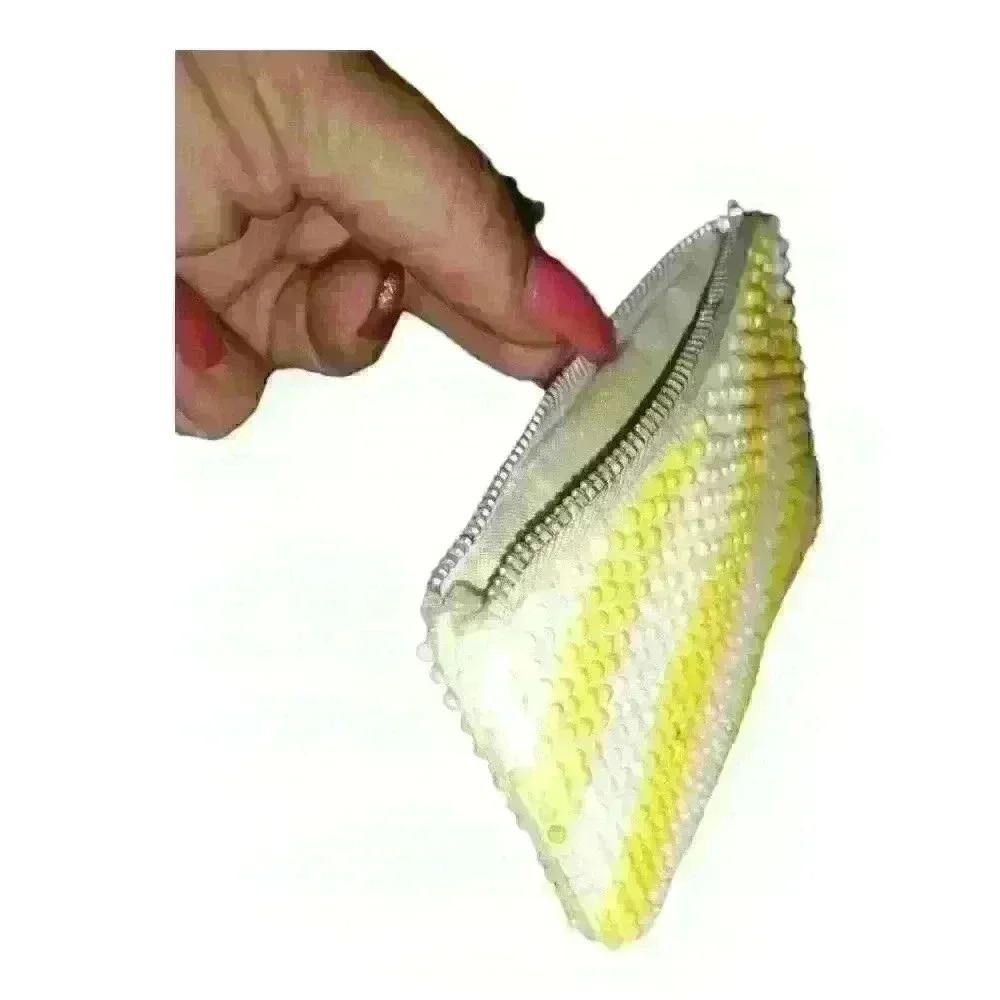 Vintage coin purse yellow and white beaded with the zipper - Picture 6 of 12